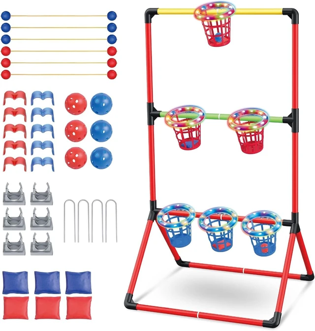 Main image of 3-in-1 Backyard Lawn Games for Adults & Kids Yard Pong with 6 Light-Up Baskets, Ladder Ball & Bean Bag Toss, Outdoor Tailgate Game for Family Parties