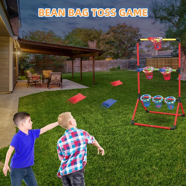 Alt view image 3 of 7 - 3-in-1 Backyard Lawn Games for Adults & Kids Yard Pong with 6 Light-Up Baskets, Ladder Ball & Bean Bag Toss, Outdoor Tailgate Game for Family Parties