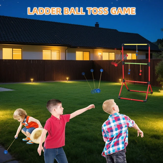 Alt view image 4 of 7 - 3-in-1 Backyard Lawn Games for Adults & Kids Yard Pong with 6 Light-Up Baskets, Ladder Ball & Bean Bag Toss, Outdoor Tailgate Game for Family Parties