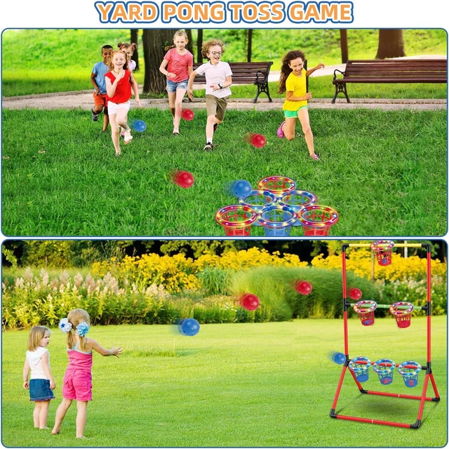 Alt view image 5 of 7 - 3-in-1 Backyard Lawn Games for Adults & Kids Yard Pong with 6 Light-Up Baskets, Ladder Ball & Bean Bag Toss, Outdoor Tailgate Game for Family Parties