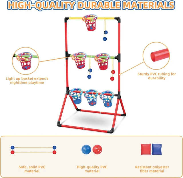 Alt view image 6 of 7 - 3-in-1 Backyard Lawn Games for Adults & Kids Yard Pong with 6 Light-Up Baskets, Ladder Ball & Bean Bag Toss, Outdoor Tailgate Game for Family Parties