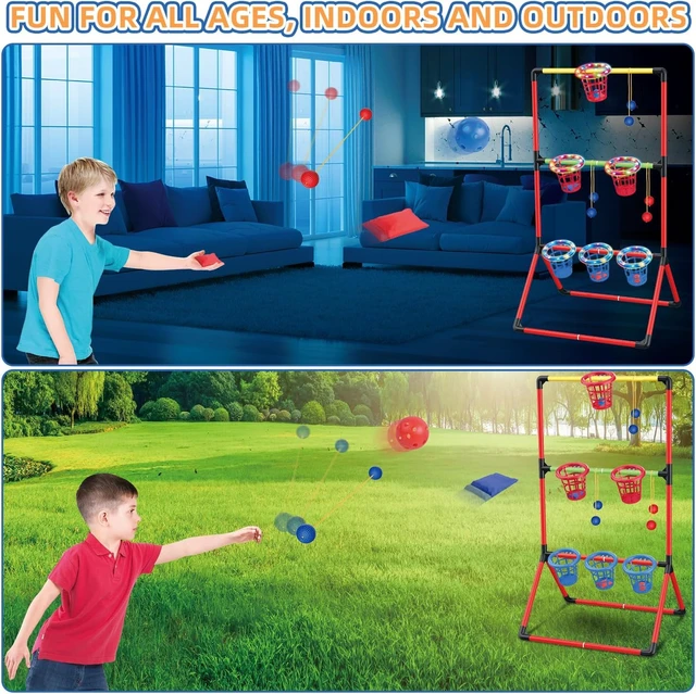 Alt view image 7 of 7 - 3-in-1 Backyard Lawn Games for Adults & Kids Yard Pong with 6 Light-Up Baskets, Ladder Ball & Bean Bag Toss, Outdoor Tailgate Game for Family Parties