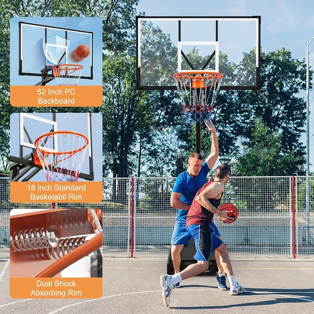 Alt view image 5 of 7 - Outdoor Basketball Hoop with 44/52" Shatterproof PC Backboard 4.36-10FT Stepless Adjustable Height, Portable for Kids/Teens/Adults in Backyard, Driveway & Indoor
