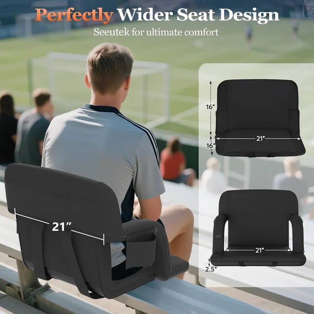 Alt view image 2 of 7 - Heated Stadium Seats for Bleachers with Back Support 21" 2-Pack (Black)