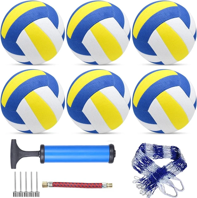 Main image of 6-Pack Official Size 5 Volleyballs Synthetic Leather, Ball Pump & Net Bag Included, Competition Indoor/Outdoor