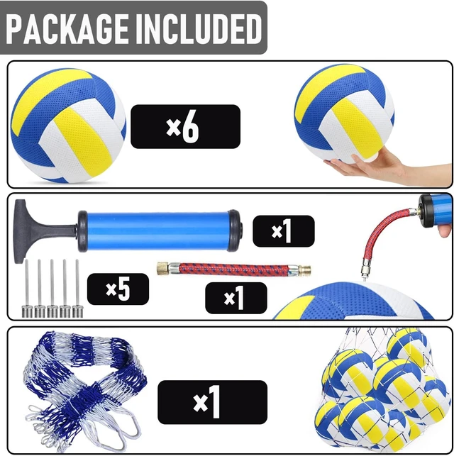Alt view image 3 of 7 - 6-Pack Official Size 5 Volleyballs Synthetic Leather, Ball Pump & Net Bag Included, Competition Indoor/Outdoor
