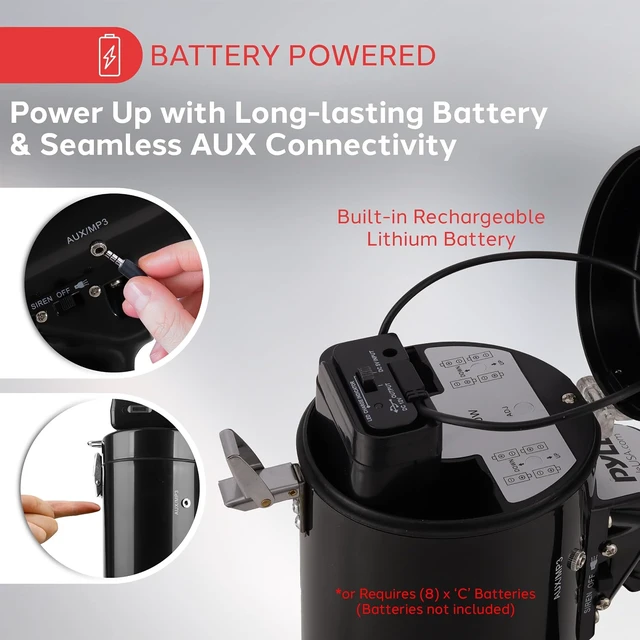 Alt view image 5 of 7 - Megaphone PA Bullhorn Speaker Built-in Siren, 50-Watt Rechargeable Battery, 10-Sec Record for Football, Baseball, Basketball, Cheerleading, Coaches & Safety Drills