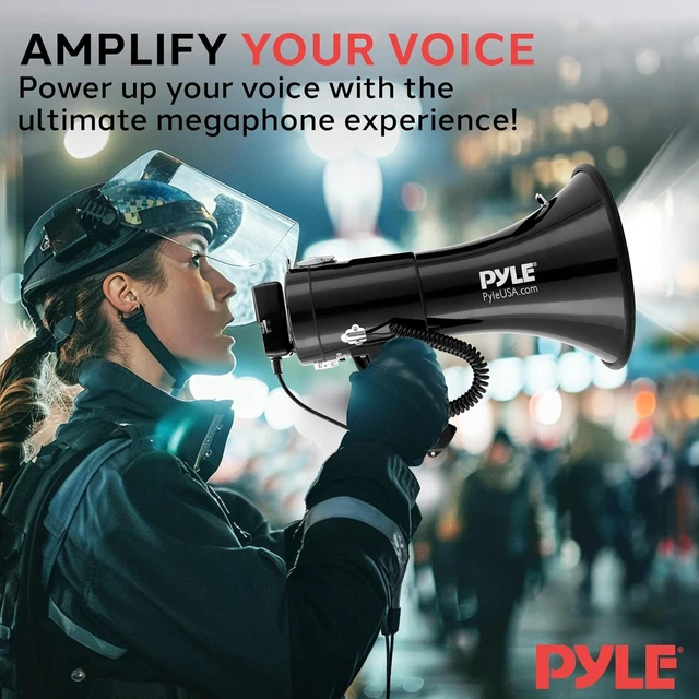 Alt view image 6 of 7 - Megaphone PA Bullhorn Speaker Built-in Siren, 50-Watt Rechargeable Battery, 10-Sec Record for Football, Baseball, Basketball, Cheerleading, Coaches & Safety Drills