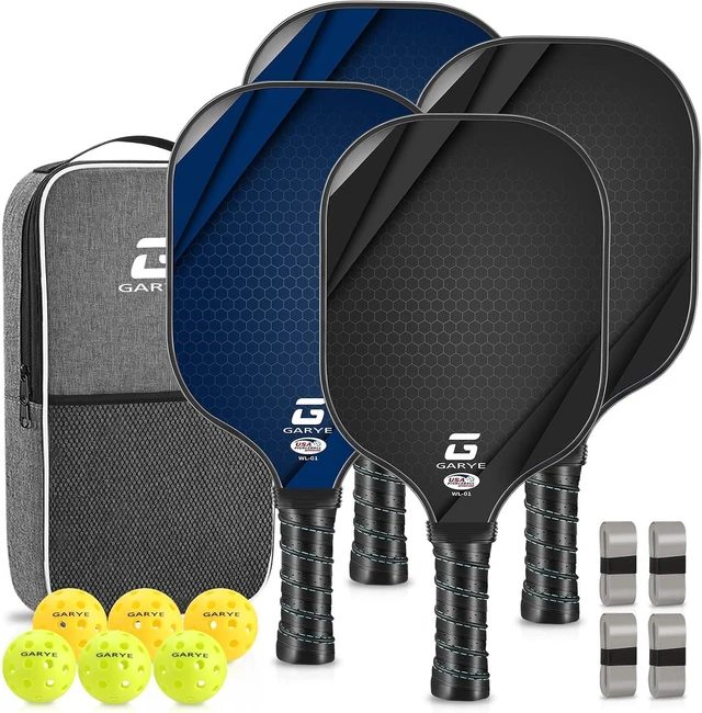 Main image of Pickleball Paddles Set of 4 Carbon Fiber, USAPA Approved Lightweight Rackets for Adults & Teenagers, 6 Balls, 1 Bag & 4 Grip Tapes Included