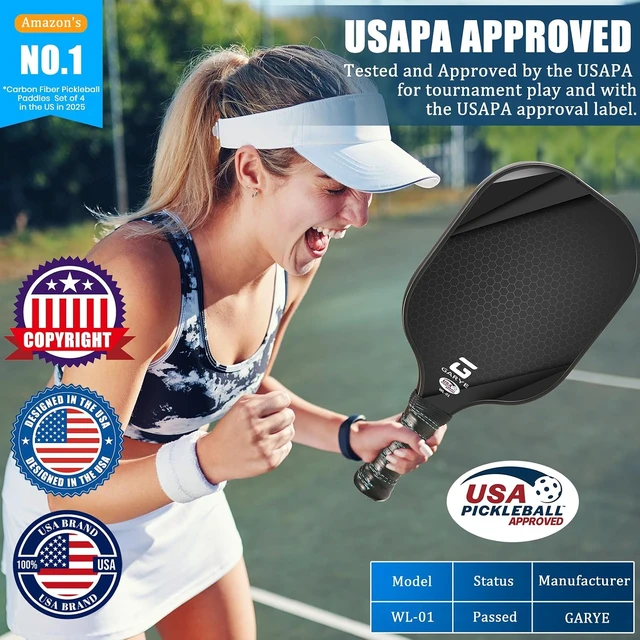 Alt view image 2 of 7 - Pickleball Paddles Set of 4 Carbon Fiber, USAPA Approved Lightweight Rackets for Adults & Teenagers, 6 Balls, 1 Bag & 4 Grip Tapes Included