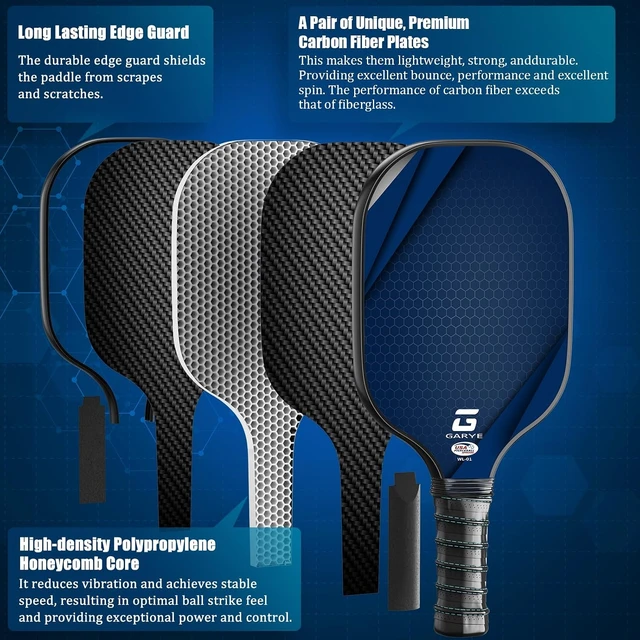 Alt view image 3 of 7 - Pickleball Paddles Set of 4 Carbon Fiber, USAPA Approved Lightweight Rackets for Adults & Teenagers, 6 Balls, 1 Bag & 4 Grip Tapes Included
