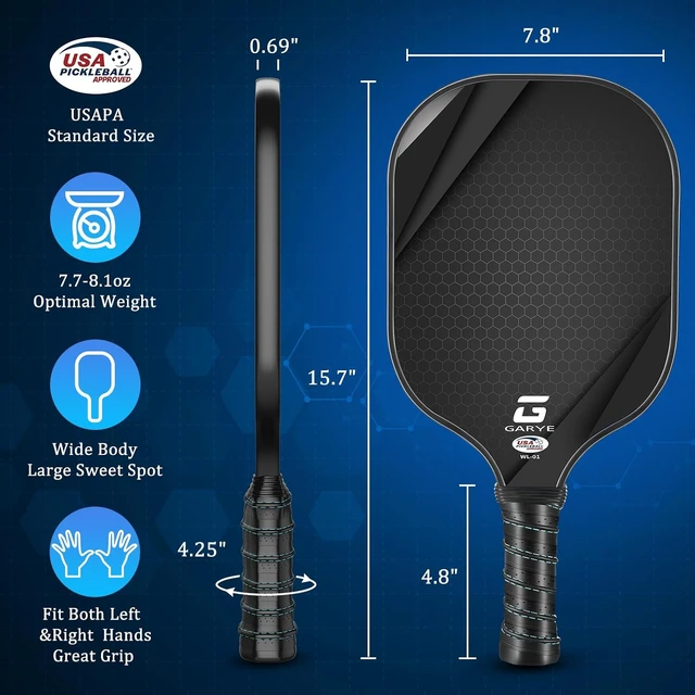 Alt view image 5 of 7 - Pickleball Paddles Set of 4 Carbon Fiber, USAPA Approved Lightweight Rackets for Adults & Teenagers, 6 Balls, 1 Bag & 4 Grip Tapes Included