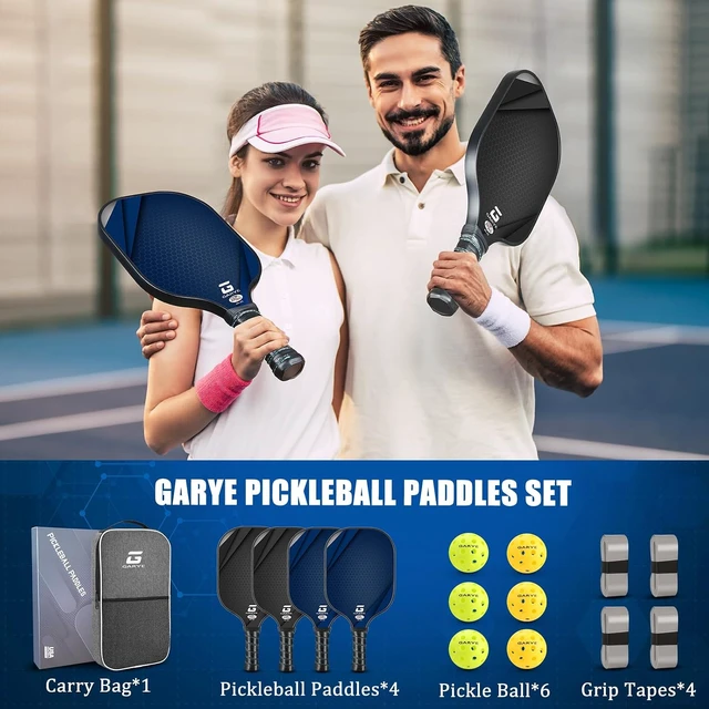 Alt view image 6 of 7 - Pickleball Paddles Set of 4 Carbon Fiber, USAPA Approved Lightweight Rackets for Adults & Teenagers, 6 Balls, 1 Bag & 4 Grip Tapes Included