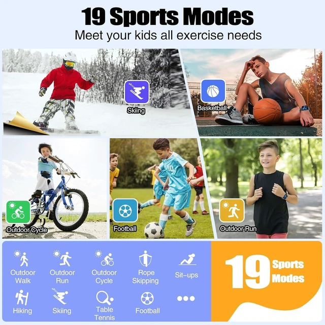 Alt view image 3 of 7 - Kids Watch for Girls & Boys IP68 Waterproof, 19 Sports Modes, Sleep Tracking, Pedometer, Stopwatch, Activity Tracker, Birthday Gift for Ages 6-15