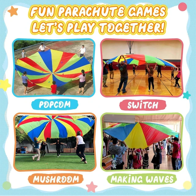 Alt view image 2 of 7 - Play Parachute 10ft/12ft/16ft with 12 Handles, 20ft/24ft with 16 Handles for Kids Cooperation Group Play (20 Feet)