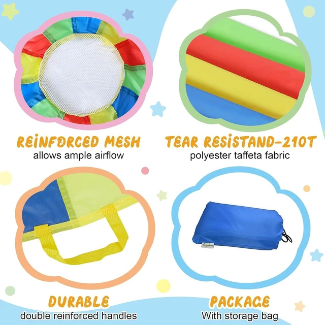 Alt view image 3 of 7 - Play Parachute 10ft/12ft/16ft with 12 Handles, 20ft/24ft with 16 Handles for Kids Cooperation Group Play (20 Feet)