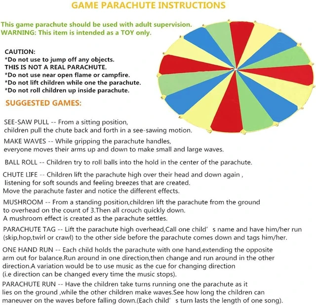 Alt view image 6 of 7 - Play Parachute 10ft/12ft/16ft with 12 Handles, 20ft/24ft with 16 Handles for Kids Cooperation Group Play (20 Feet)
