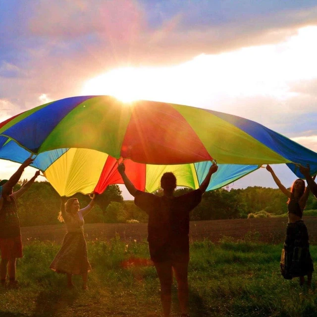 Alt view image 7 of 7 - Play Parachute 10ft/12ft/16ft with 12 Handles, 20ft/24ft with 16 Handles for Kids Cooperation Group Play (20 Feet)