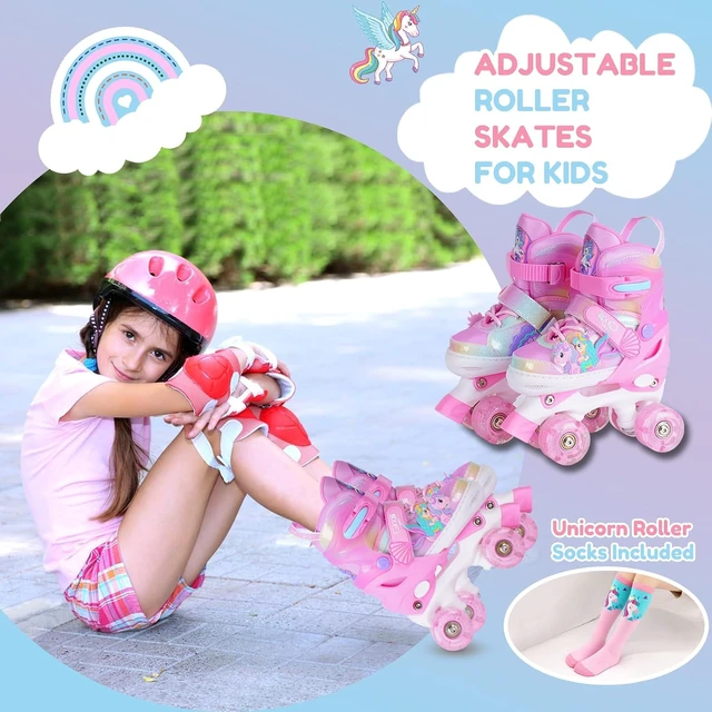 Alt view image 2 of 7 - Girls Roller Skates for Kids Ages 3-12 Adjustable Light-Up Skates for Toddlers & Beginners, Unicorn Mermaid Rainbow Gift for Indoor/Outdoor Sports