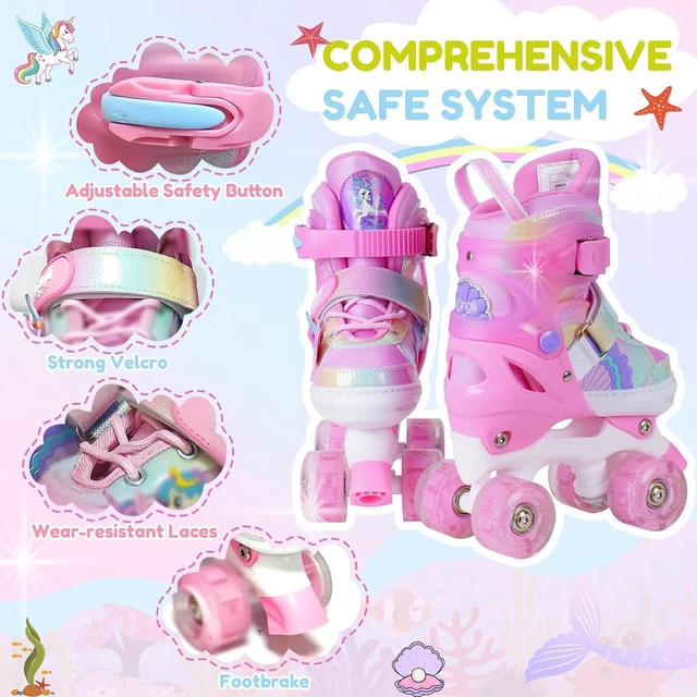 Alt view image 3 of 7 - Girls Roller Skates for Kids Ages 3-12 Adjustable Light-Up Skates for Toddlers & Beginners, Unicorn Mermaid Rainbow Gift for Indoor/Outdoor Sports