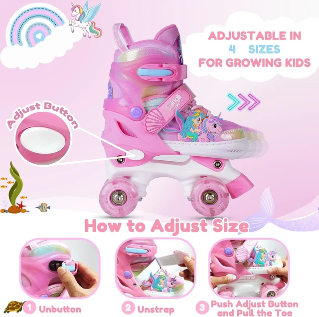 Alt view image 5 of 7 - Girls Roller Skates for Kids Ages 3-12 Adjustable Light-Up Skates for Toddlers & Beginners, Unicorn Mermaid Rainbow Gift for Indoor/Outdoor Sports