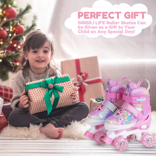 Alt view image 7 of 7 - Girls Roller Skates for Kids Ages 3-12 Adjustable Light-Up Skates for Toddlers & Beginners, Unicorn Mermaid Rainbow Gift for Indoor/Outdoor Sports