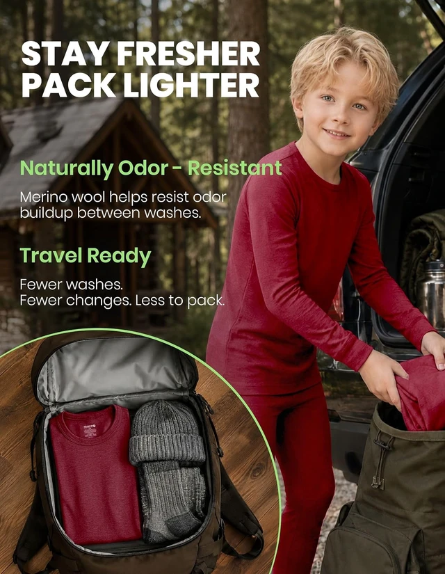 Alt view image 4 of 7 - Kids Unisex 100% Merino Wool Thermal Base Layer Set