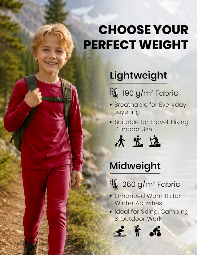 Alt view image 6 of 7 - Kids Unisex 100% Merino Wool Thermal Base Layer Set