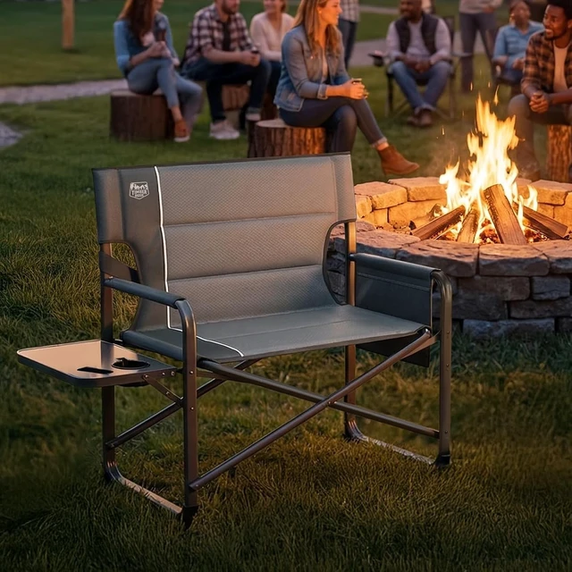 Alt view image 2 of 7 - XXL Director's Chair Heavy-Duty Folding Camping Chair for Adults, 500lb Capacity, Extra-Wide Padded Seat for Camping, Sports, Lawn, Courtyard & Outdoor Use (Grey)