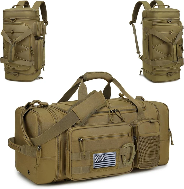 Main image of 3-in-1 Tactical Gym Bag Backpack for Men 40-45L Expandable Travel Duffle for Women, Military Sport, Shoe Compartment & Wet Pocket for Fitness, Weekend Overnight (Brown)