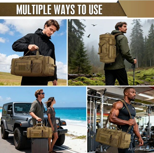Alt view image 2 of 7 - 3-in-1 Tactical Gym Bag Backpack for Men 40-45L Expandable Travel Duffle for Women, Military Sport, Shoe Compartment & Wet Pocket for Fitness, Weekend Overnight (Brown)