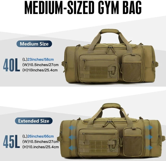 Alt view image 3 of 7 - 3-in-1 Tactical Gym Bag Backpack for Men 40-45L Expandable Travel Duffle for Women, Military Sport, Shoe Compartment & Wet Pocket for Fitness, Weekend Overnight (Brown)