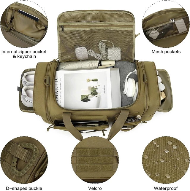 Alt view image 5 of 7 - 3-in-1 Tactical Gym Bag Backpack for Men 40-45L Expandable Travel Duffle for Women, Military Sport, Shoe Compartment & Wet Pocket for Fitness, Weekend Overnight (Brown)