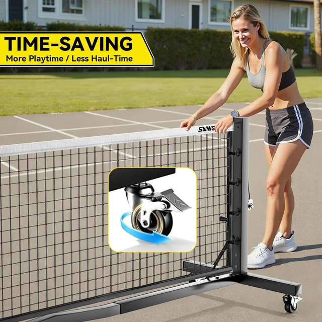 Alt view image 4 of 6 - Pro Pickleball Net with Wheels Hand-Crank Tension System, 22ft IFP Regulation Size, Heavy-Duty Anti-Sag Frame, Locking Wheels for Outdoor Court & Indoor Gym