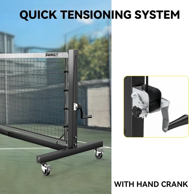Alt view image 5 of 6 - Pro Pickleball Net with Wheels Hand-Crank Tension System, 22ft IFP Regulation Size, Heavy-Duty Anti-Sag Frame, Locking Wheels for Outdoor Court & Indoor Gym