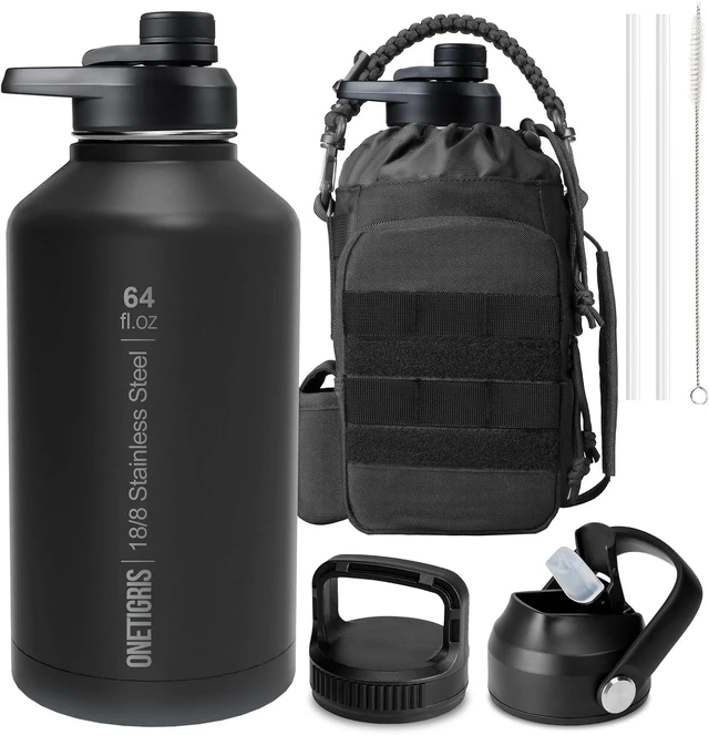 Main image of 64oz Tactical Insulated Water Bottle 3 Lids & MOLLE Pouch