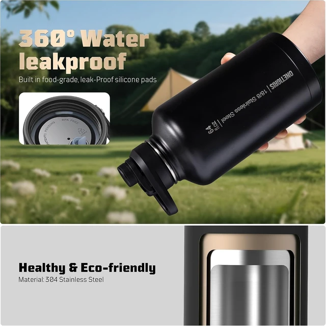Alt view image 4 of 7 - 64oz Tactical Insulated Water Bottle 3 Lids & MOLLE Pouch