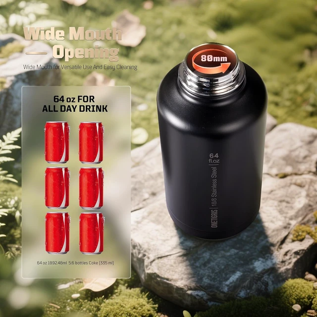 Alt view image 6 of 7 - 64oz Tactical Insulated Water Bottle 3 Lids & MOLLE Pouch