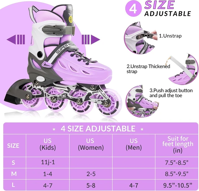 Alt view image 2 of 6 - Inline Roller Skates with Light-Up Wheels for Boys & Girls Ages 4-12 Youth Roller Skate Blades for Kids, Indoor & Outdoor Beginners