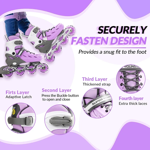 Alt view image 3 of 6 - Inline Roller Skates with Light-Up Wheels for Boys & Girls Ages 4-12 Youth Roller Skate Blades for Kids, Indoor & Outdoor Beginners