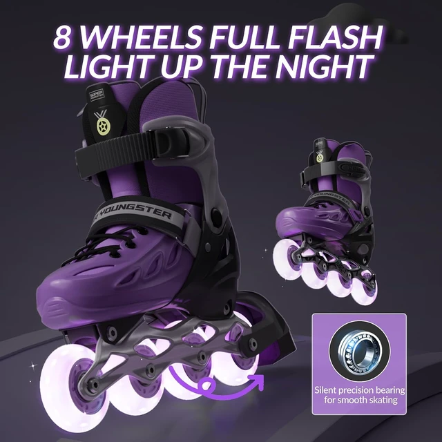 Alt view image 4 of 6 - Inline Roller Skates with Light-Up Wheels for Boys & Girls Ages 4-12 Youth Roller Skate Blades for Kids, Indoor & Outdoor Beginners