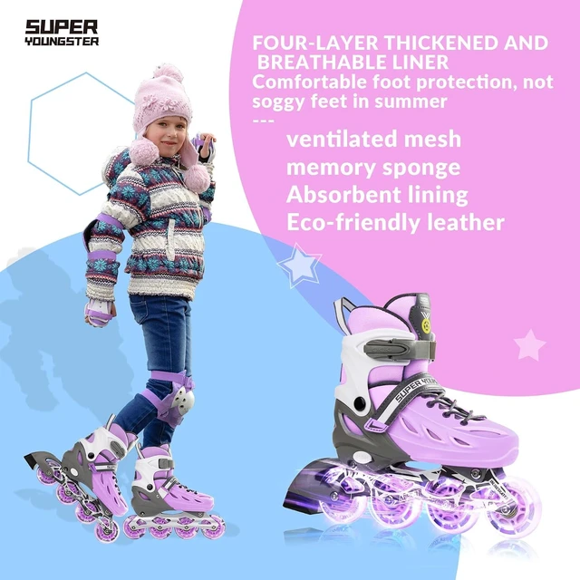 Alt view image 5 of 6 - Inline Roller Skates with Light-Up Wheels for Boys & Girls Ages 4-12 Youth Roller Skate Blades for Kids, Indoor & Outdoor Beginners