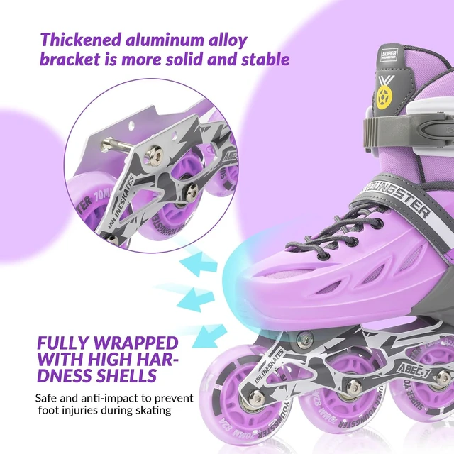 Alt view image 6 of 6 - Inline Roller Skates with Light-Up Wheels for Boys & Girls Ages 4-12 Youth Roller Skate Blades for Kids, Indoor & Outdoor Beginners