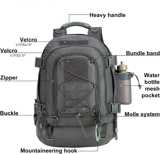 Alt view image 4 of 6 - Military Tactical Backpack 3-Day Bag Expandable 40-64L for Hiking, Gym, Sport & Camping