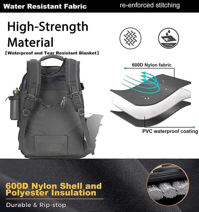Alt view image 5 of 6 - Military Tactical Backpack 3-Day Bag Expandable 40-64L for Hiking, Gym, Sport & Camping