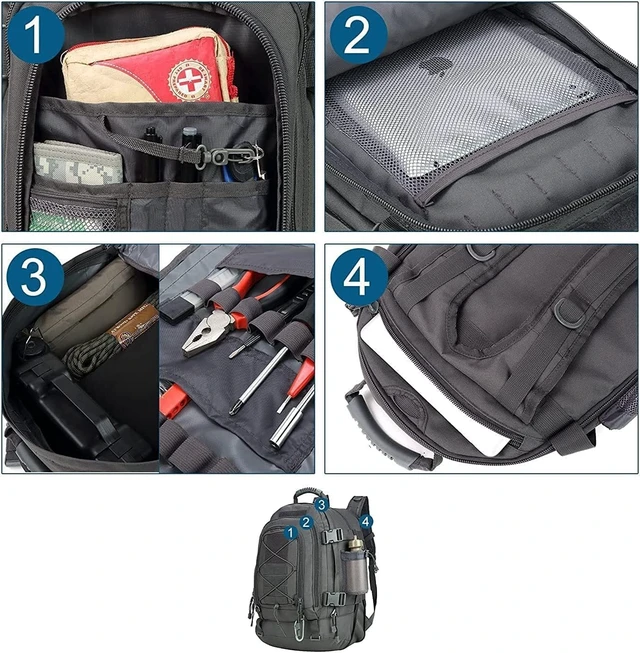 Alt view image 6 of 6 - Military Tactical Backpack 3-Day Bag Expandable 40-64L for Hiking, Gym, Sport & Camping