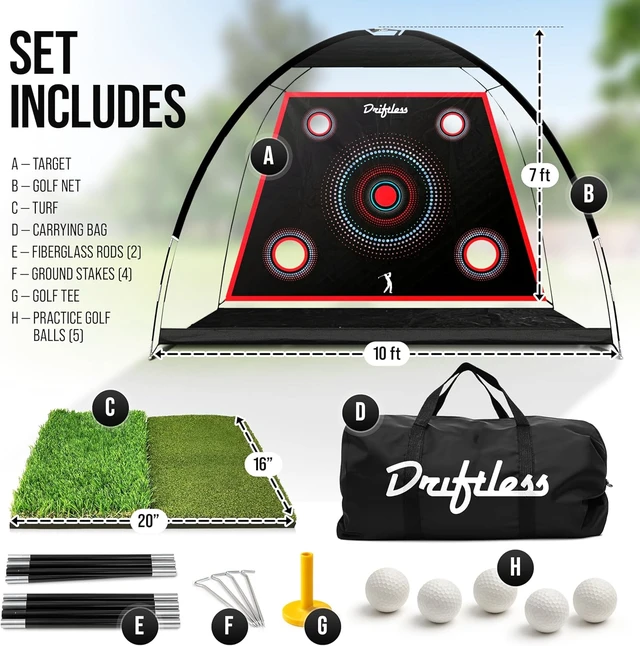 Alt view image 7 of 7 - 10x7 ft Golf Practice Net for Backyard Driving Indoor Hitting Net with Mat, Golf Training Aid & Great Gift for Golfers or Dad