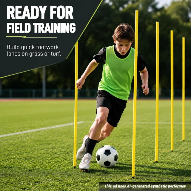 Alt view image 2 of 6 - 6 Pcs 5FT Adjustable Agility Training Poles Speed & Agility Sports Training Sticks with Stainless Steel Ground Nails for Soccer, Basketball, Football, Dog & Horse