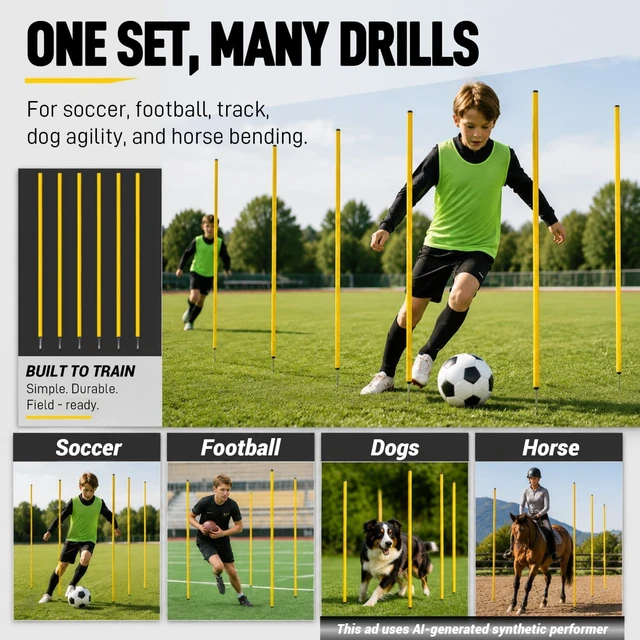 Alt view image 6 of 6 - 6 Pcs 5FT Adjustable Agility Training Poles Speed & Agility Sports Training Sticks with Stainless Steel Ground Nails for Soccer, Basketball, Football, Dog & Horse