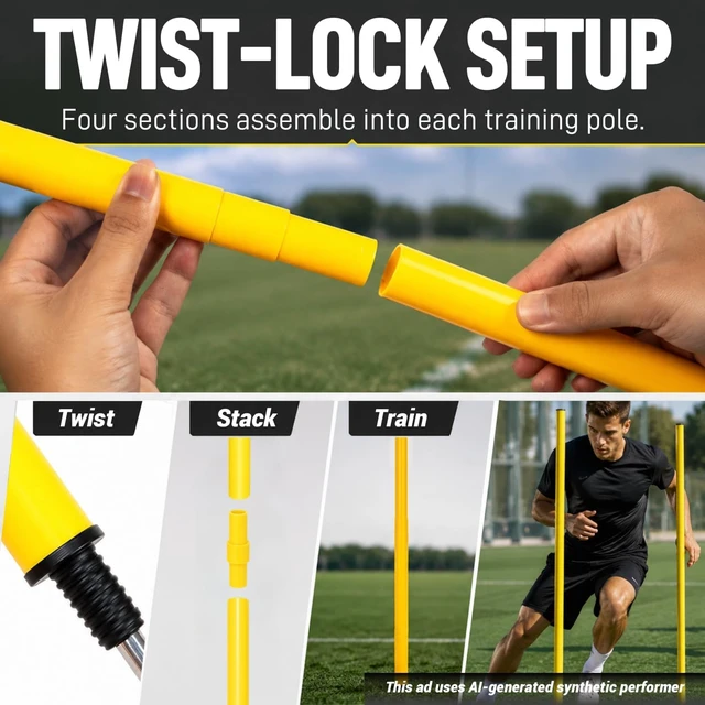 Alt view image 5 of 6 - 6 Pcs 5FT Adjustable Agility Training Poles Speed & Agility Sports Training Sticks with Stainless Steel Ground Nails for Soccer, Basketball, Football, Dog & Horse